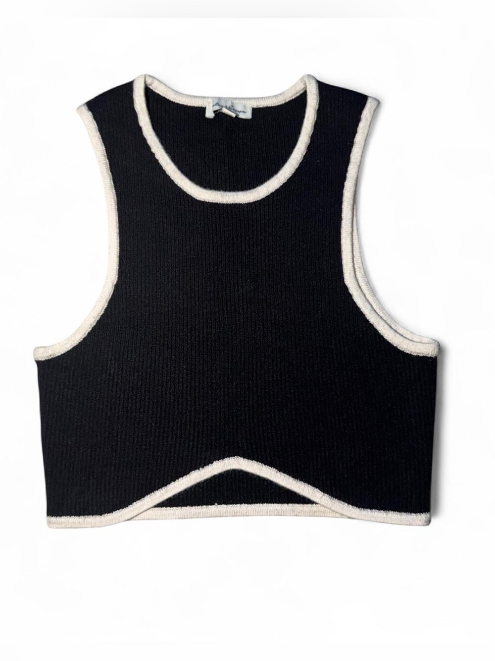 Black & white Hunter & Brown ribbed crop top tank top with white trim, size S🪷
